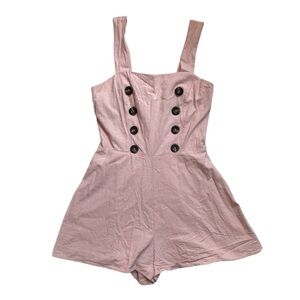 Charlotte Russe light pink front brown button spring  romper